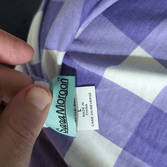 Sara Morgan Purple and White Plaid Button Up Short Sleeve Tunic Shirt Size L - Picture 4 of 5